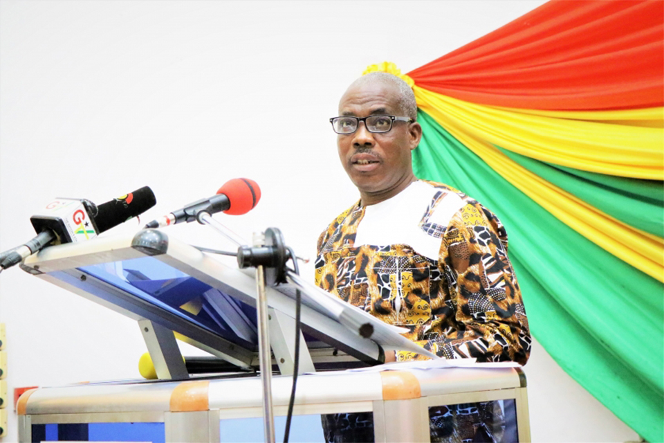 A picture of the Principal of COLTEK, Prof. Frederick Kwaku Sarfo addressing the gathering