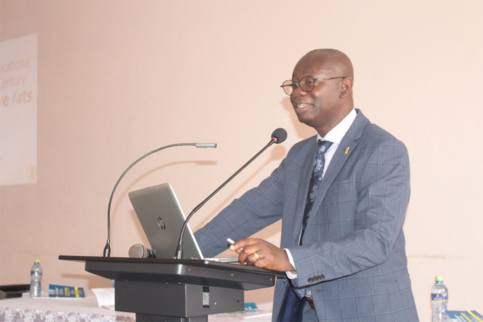A picture of Professor Kwasi Opoku-Amankwa in his keynote address 