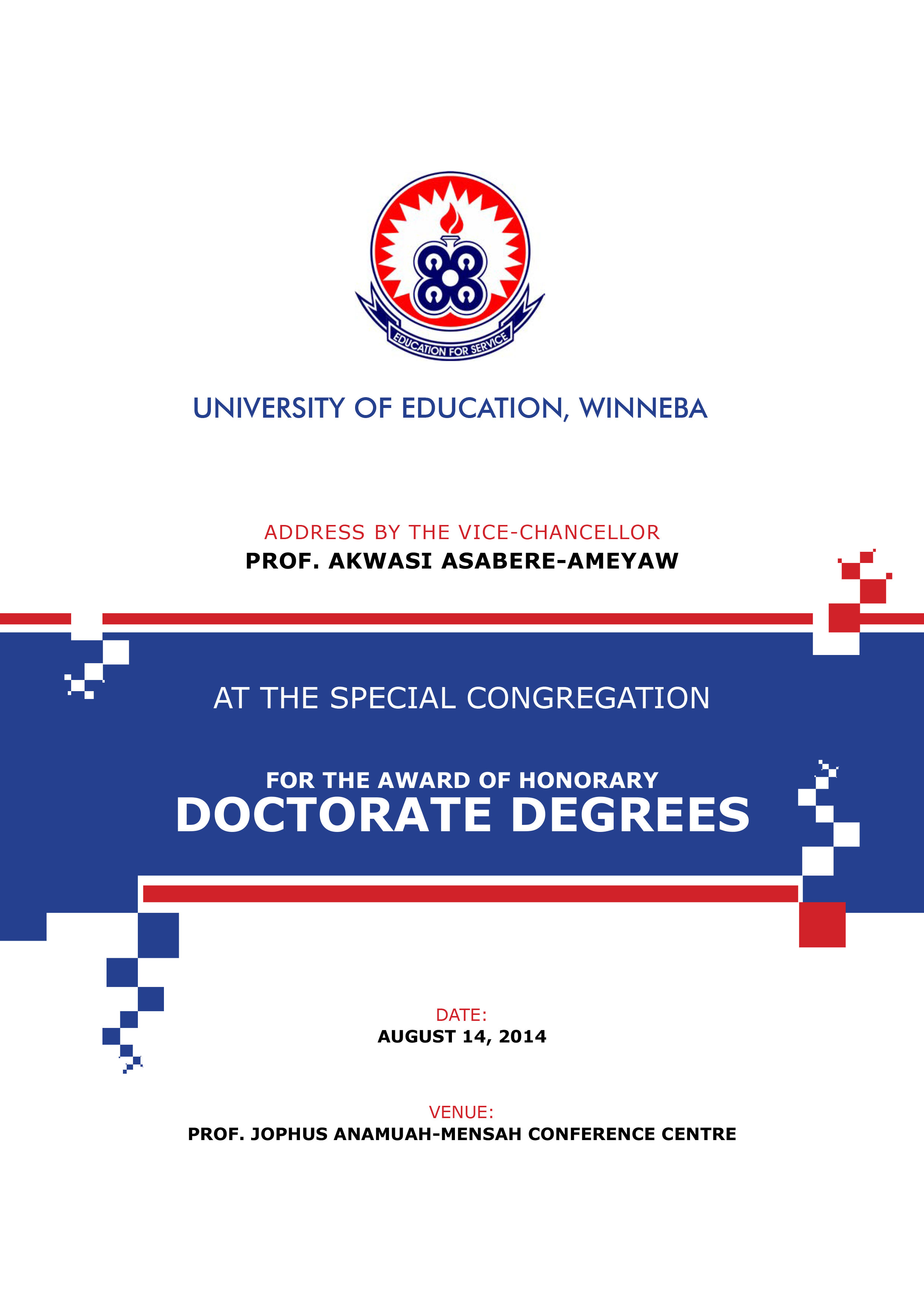  Vice-Chancellor's Speech at Special Congregation for the award of honorary degrees (2014)