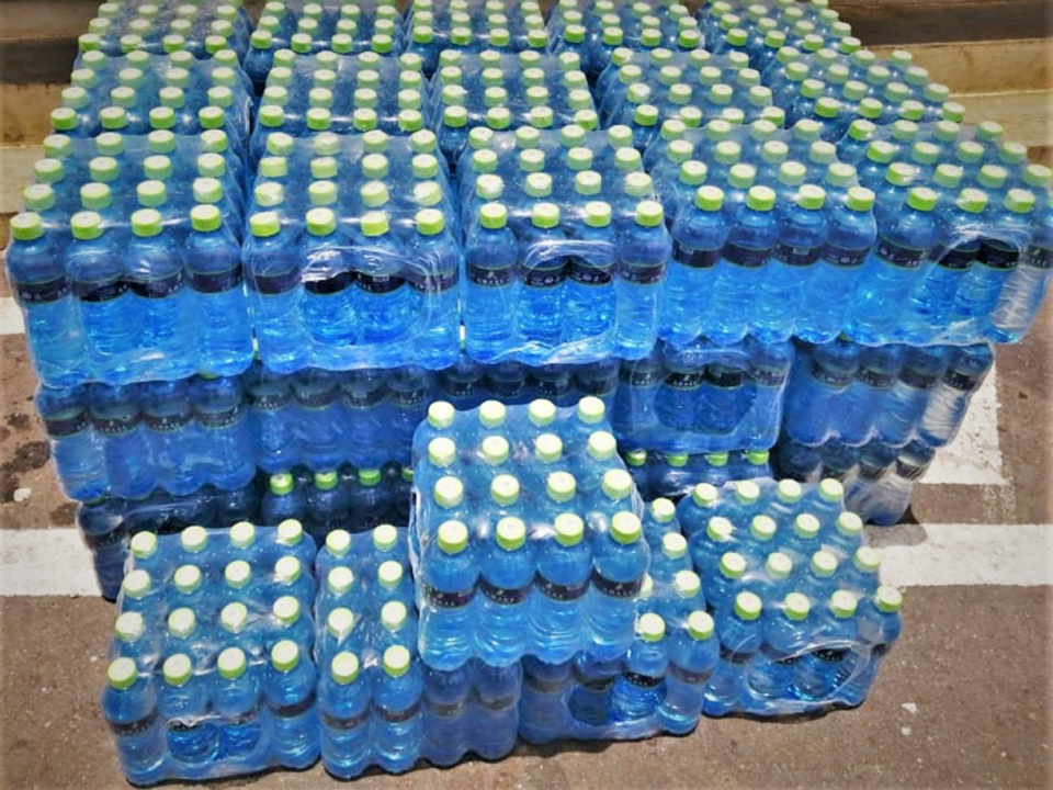Cartons of bottled water 