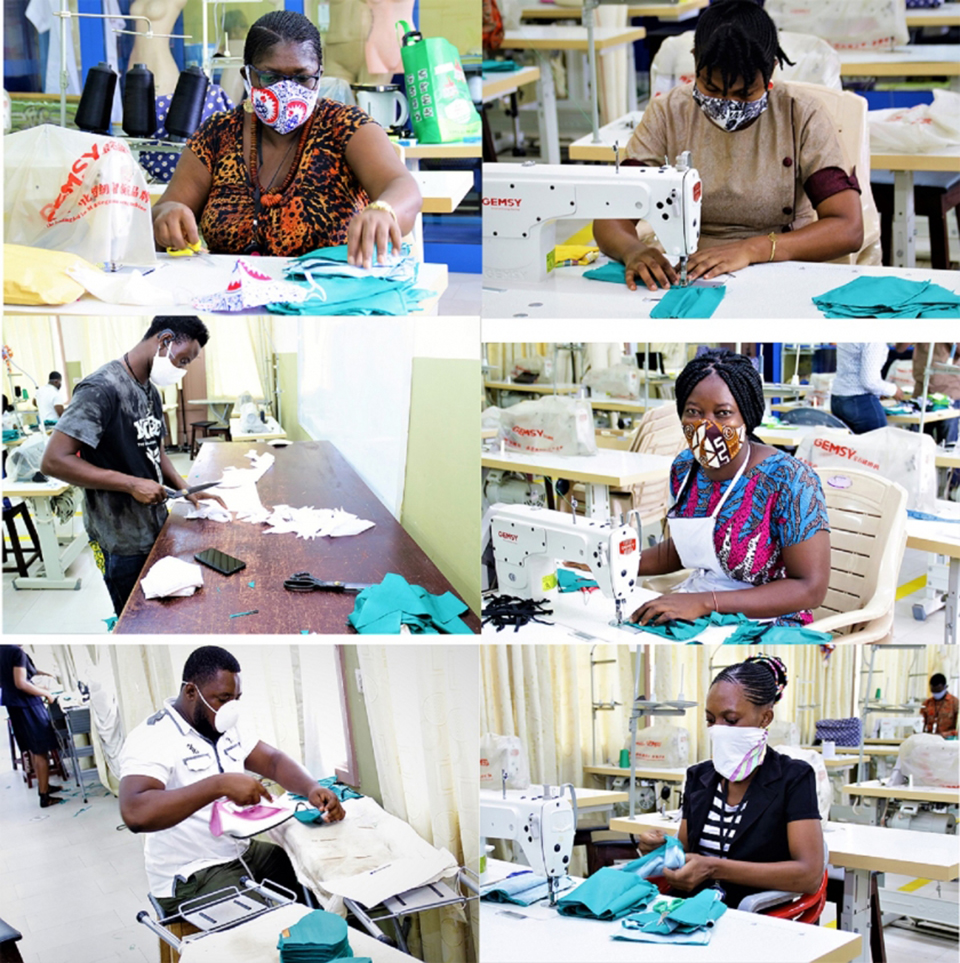 The Head of Department for Fashion Design and Textiles Education, Dr. Josephine Ntiri (top left corner) and her team busily producing the face masks