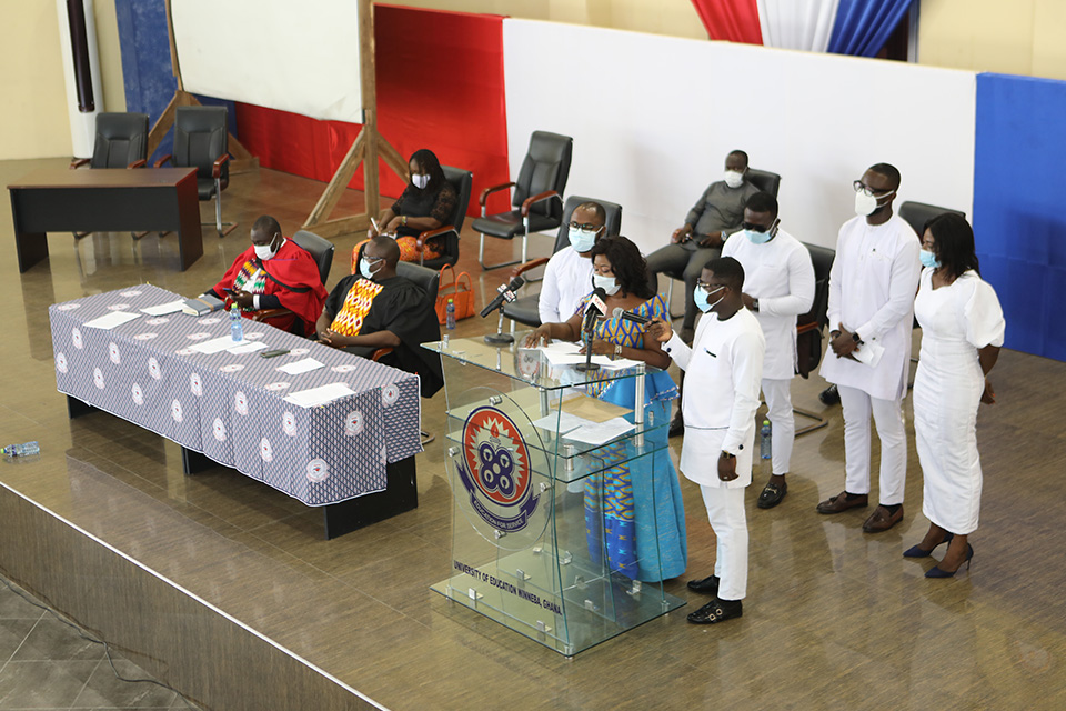 Ms. Heartwill Tamakloe, giving her inaugural speech at the ceremony