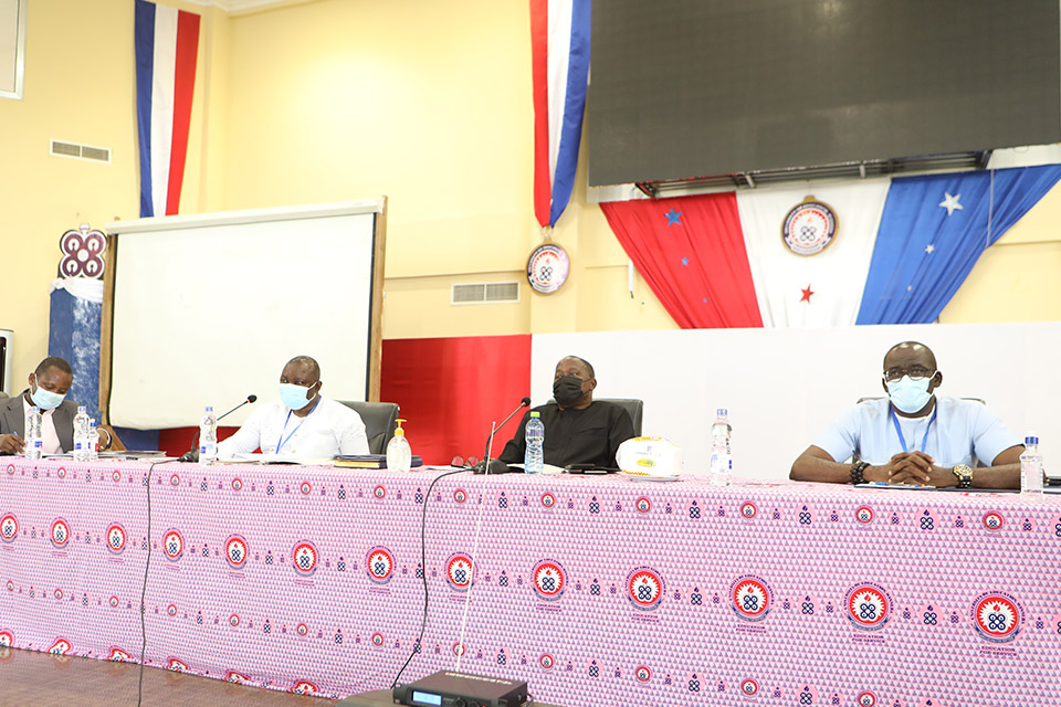 Vice-Chancellor, Rev. Fr. Prof. Anthony Afful-Broni (in black), assisted by Prof. Andy Ofori-Birikorang (right) and Surv. Paul Osei-Barima Esq. (second from left).