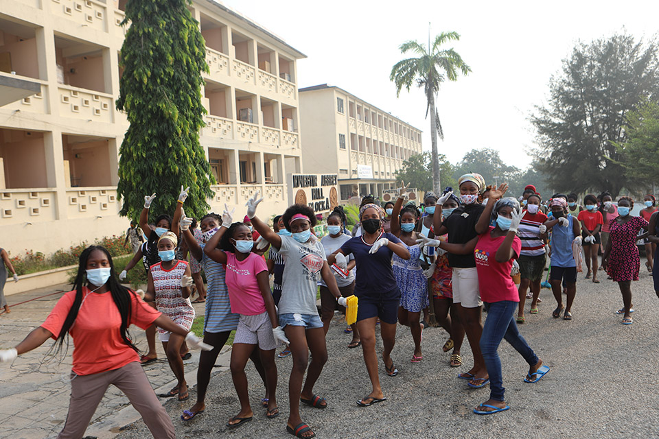 Residents of Kwegyir Aggrey Hall after the clean-up exercise