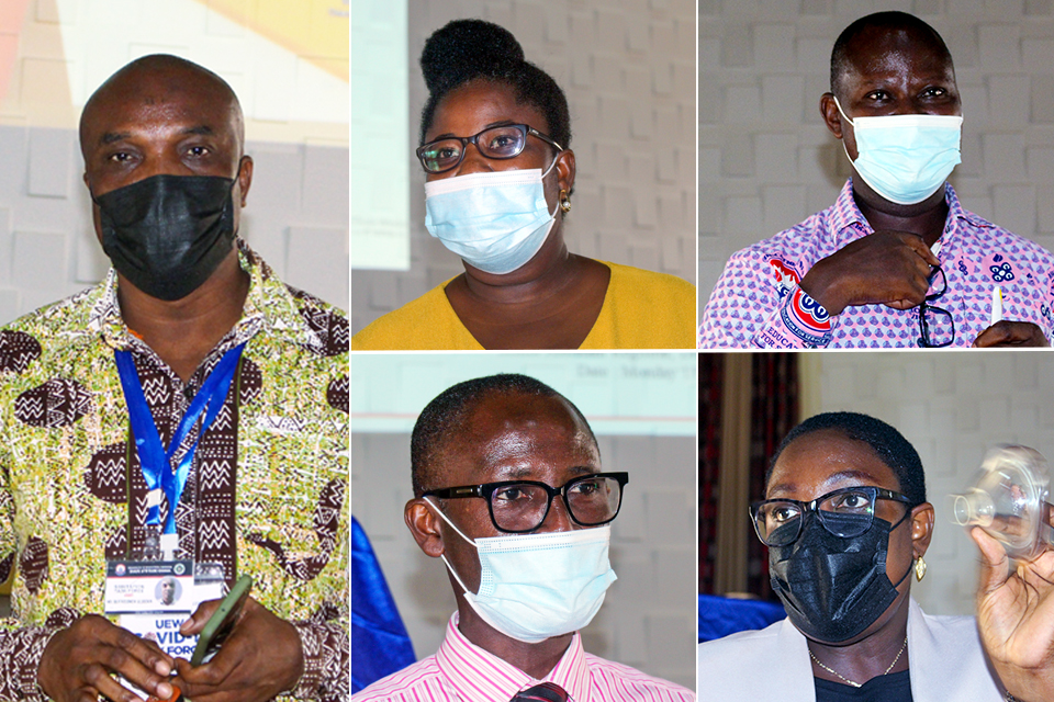 Mr. Bartholomew Alubokin (left), Ms. Patricia Kaitoo (top-left), Mr. Appiah-Hayford (top-right), Dr. (Mrs.) Beth Offei-Awuku (bottom-right) and Mr. Charles Denkyi (bottom-left)