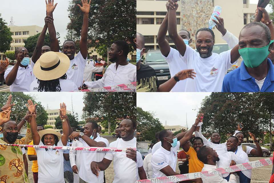 From top right to left; Chairman-elect, Mr. Isaac Donkoh, Mr. Hector Owoahene-Acheampong, Ms. Joyce O. M. Tsatsu and Mr. Eric Abroh celebrating their victory after the declaration of polls