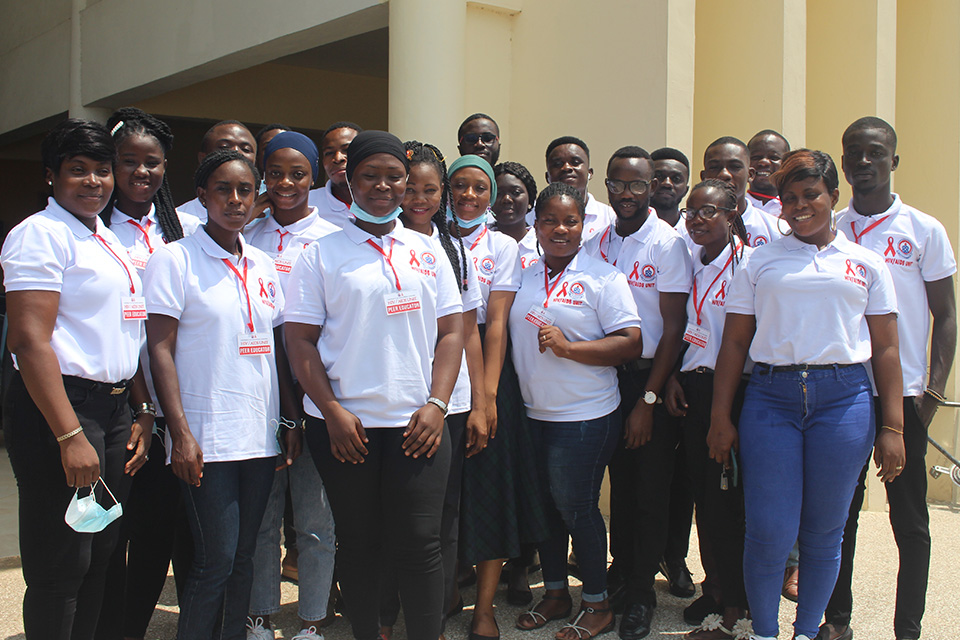 Ms. Ajarah Salifu (first from right) with members of the sensitisation team in a pose after the screening exercise
