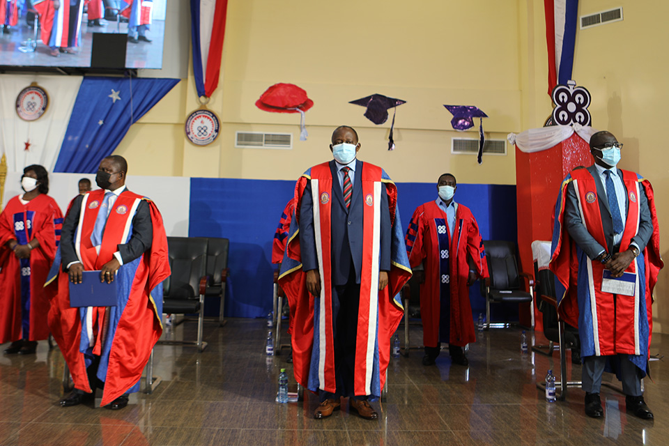 Rev. Fr. Prof. Afful-Broni (middle) with the Registrar (left) and Pro-Vice-Chancellor of the University