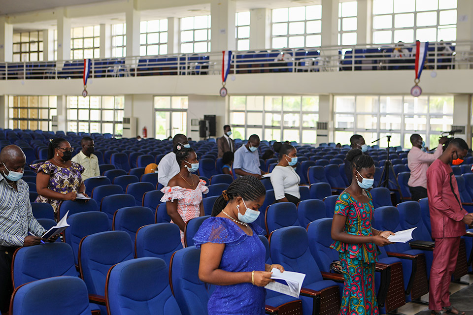 Some matriculants at the Jophus Anamuah-Mensah Conference Centre during the ceremony