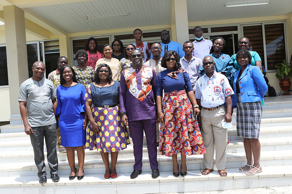 Members in a group picture with the Ag. Vice-Chancellor after extending their felicitations to him