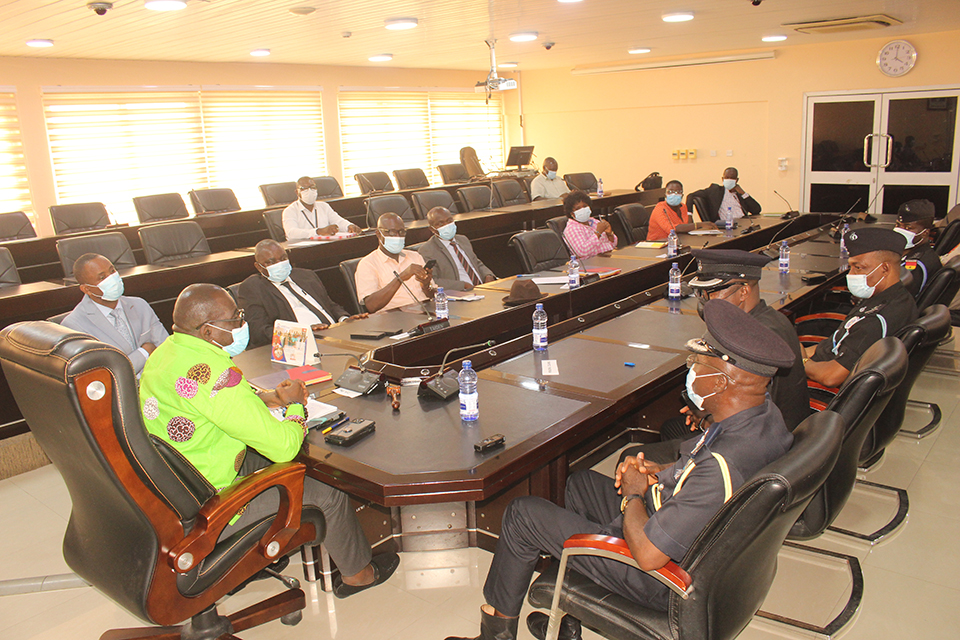 DCOP, Antwi Tabi (right) and his team in an interaction with UEW Management at the Council Chamber
