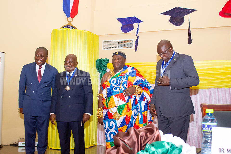 President of the Republic of Ghana, Nana Addo Dankwa Akufo-Addo flanked by Paramount Chief, Effutu Traditional Council, Neenyi Ghartey VII (second right),  H. E. Dr. Sidie Mohamed Tunis  and Hon. Alexander Afenyo-Markin (left) at the opening ceremony