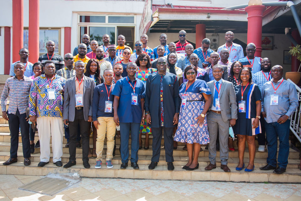 Ag. Vice-Chancellor, UEW, Prof. Andy Ofori-Birikorang (5th from right) with Chairman of Amalgamated Sports Clubs, UEW, Dr. Kwame Kyere Diabour (left) and members of the Club in a picture after the event