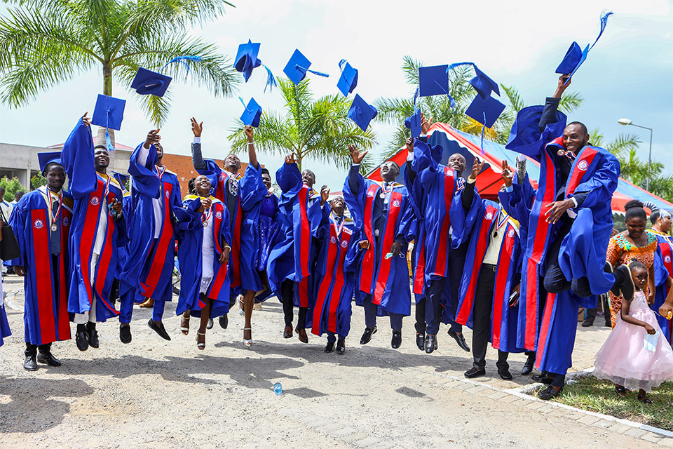 Some of the fresh graduates celebrating their victory after the conferment of their degrees