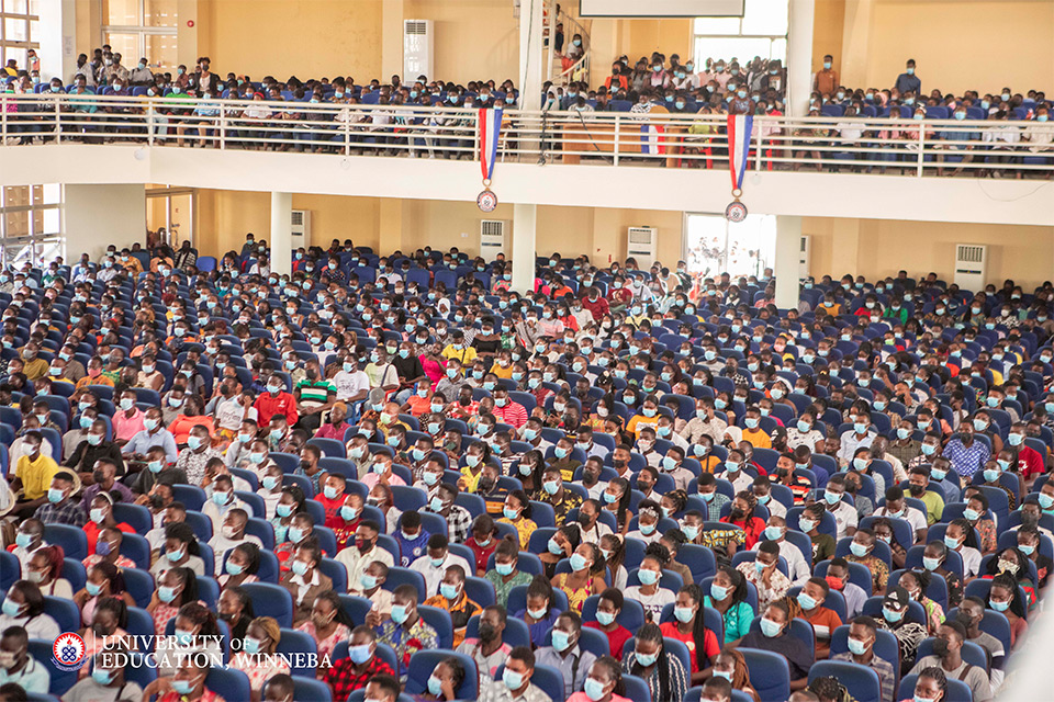 Freshmen for the 2021/2022 academic year during the orientation programme at  the Jophus Anamuah-Mensah Conference Centre