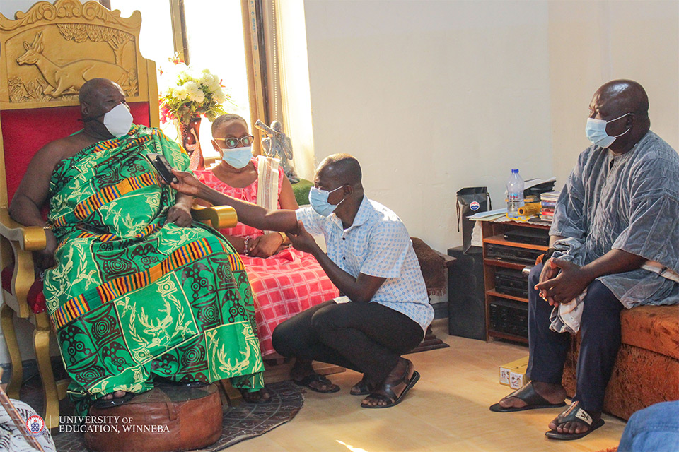 Council Chairman for UEW, Nana Ofori Ansah I (seated right) during interactions with Neenyi Ghartey VII, Paramount Chief of Effutu Traditional Council