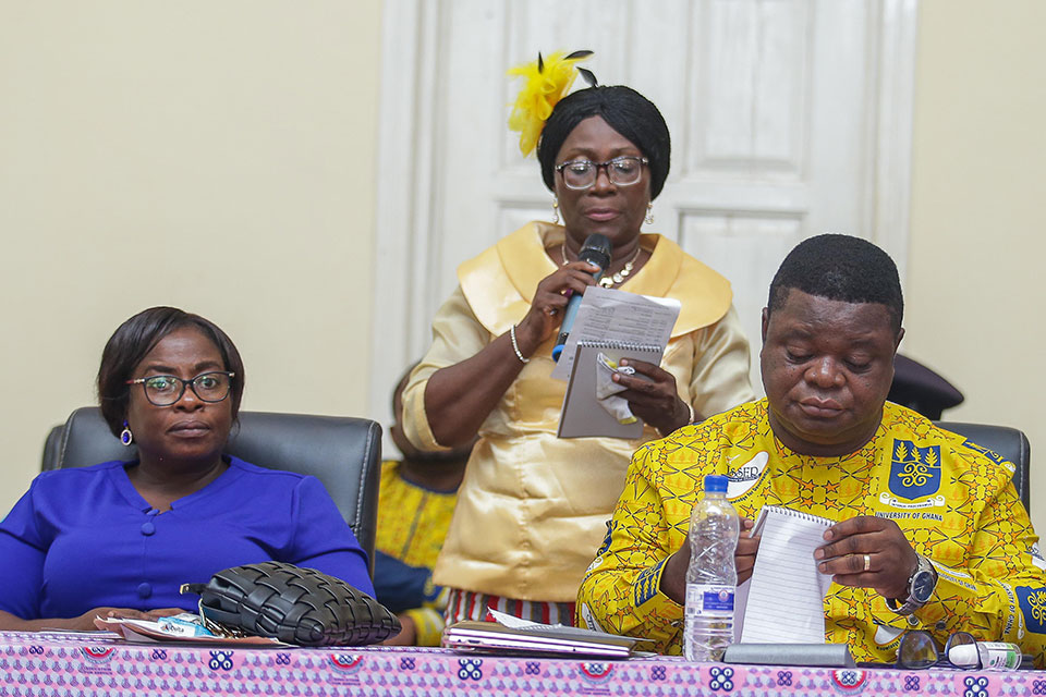 Rev. Prof. Adobea Owusu (standing), Prof. Lucy Attom (left) and Prof. Peter Quartey