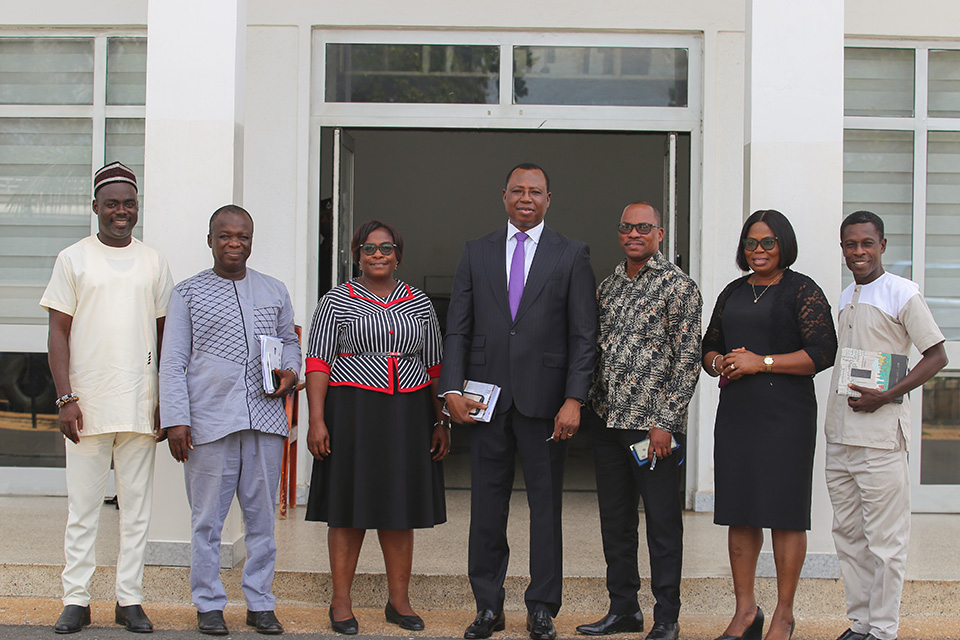 The Commissioner for CHRAJ in a pose with his Deputy, Ms. Mercy Larbi (2nd from right) and the UEW Delegation