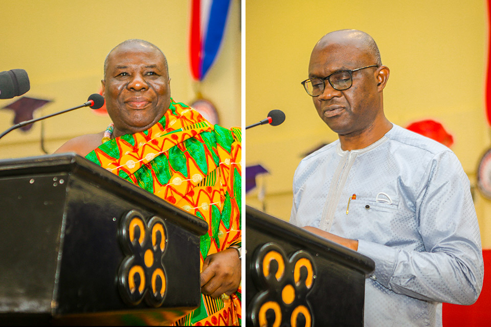 Omanhene of Effutu Traditional Council, Neenyi Ghartey VII and  Director-General of GTEC, Prof. Mohammed Salifu