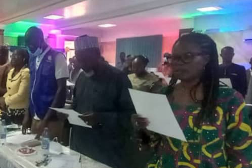 Dr. Nyuiemedi Agordzo Edoh-Torgah (right) during the swearing-in ceremony at the Ange Hill Hotel