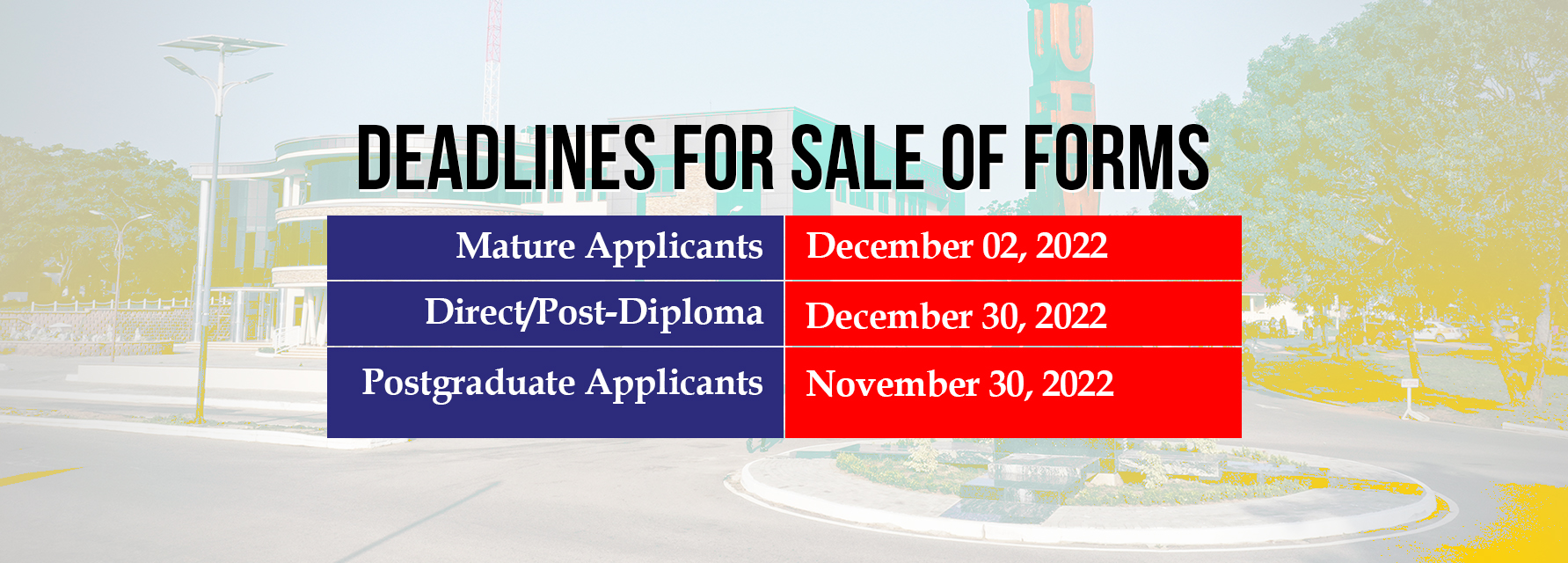  Deadlines for Sale of Application Forms