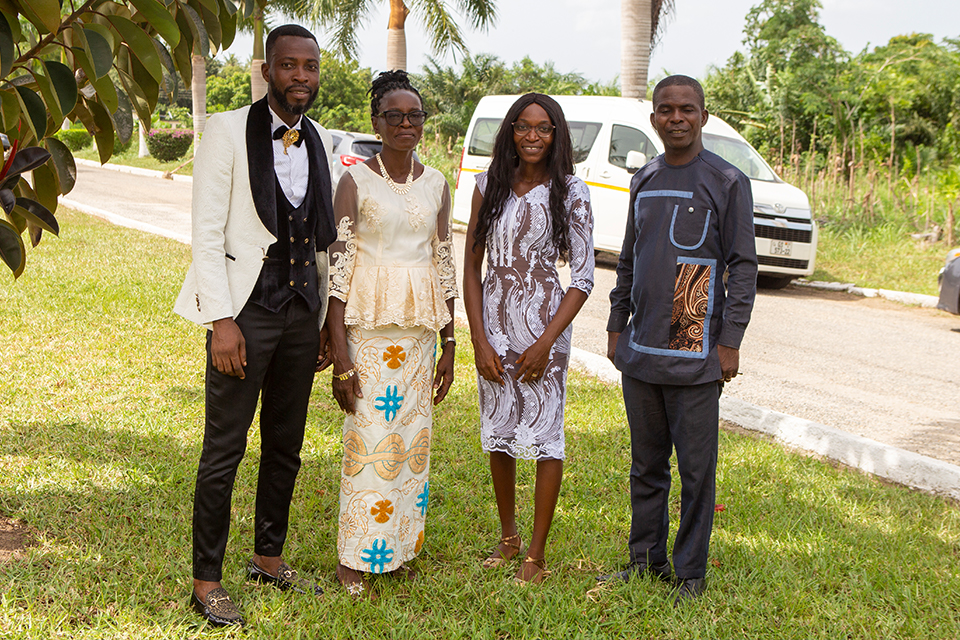Ms. Sarah Arhinful in a pose with her husband (left), mother (2nd left) and lecturer, Mr. Emmanuel Dogbey
