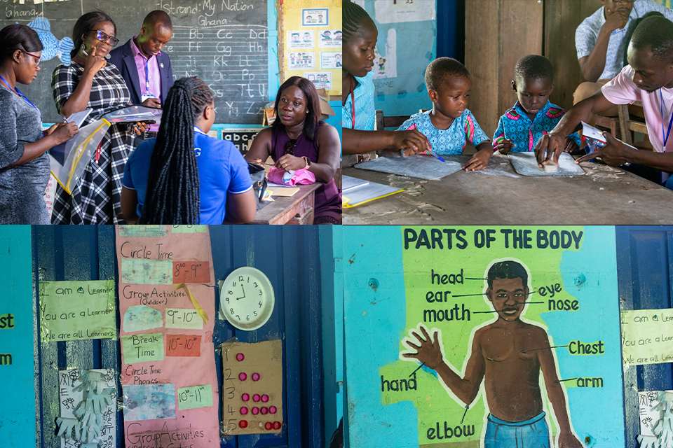Conference participants interacting with KG teachers and pupils 