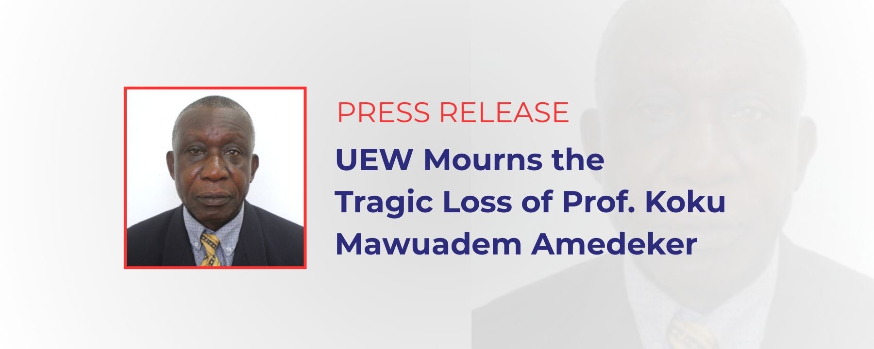 Banner with the caption of the press release and Prof Amedeker's Photo on it