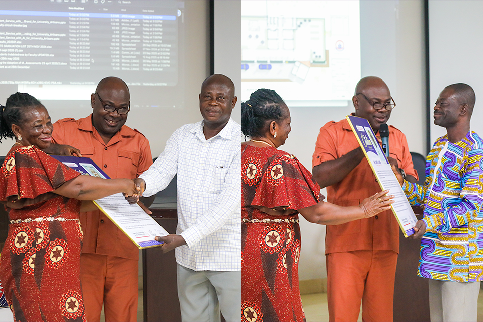 An image showing the two retiring staff members receiving their citations