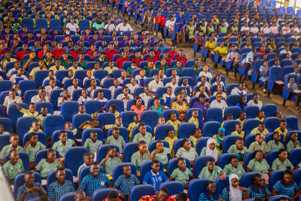 An aerial shot of the attendees