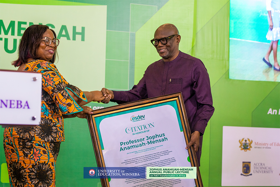 Prof. Jophus Anamuah-Mensah (right) receiving a citation 