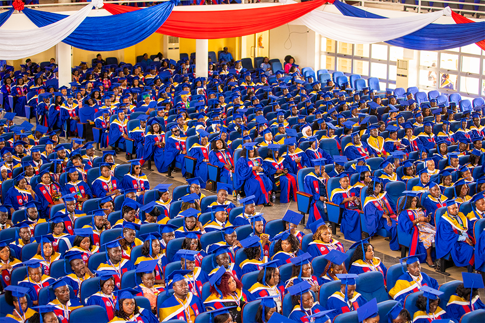 An aerial view of the graduating students