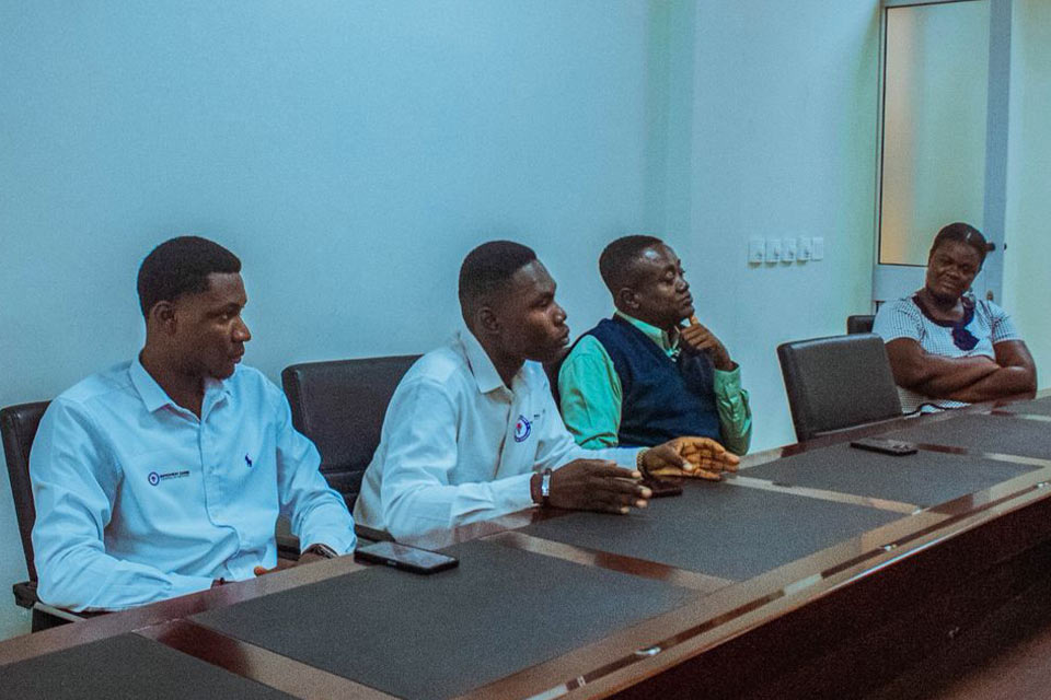 Mr. Richmond Botchway (second from the left) addressing the Health Services Director