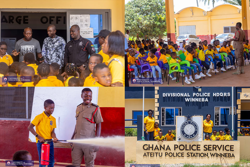 An image showcasing photos taken at  the Divisional Police Headquarters and the Ghana National Fire Service