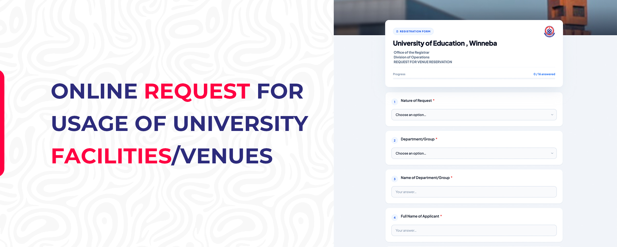 Online Request for Usage of University Facilities/Venues