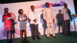 Pro-Vice-Chancellor, Prof. Andy Ofori-Birikorang (second from right), flanked by  the Finance Officer (right) Mr. Francis Obeng and the Chairman of the Amalgamated Sports Club, Dr. Kwame Kyere Diabour during the launching.