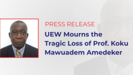 Banner with the caption of the press release and Prof Amedeker's Photo on it